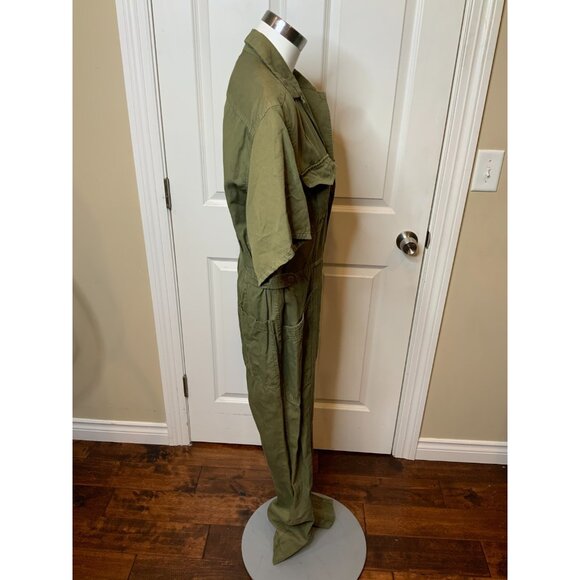 A.L.C. Green Denim Cotton Linen Blend Collared Short Sleeve Jumpsuit Size 12 - Picture 4 of 7